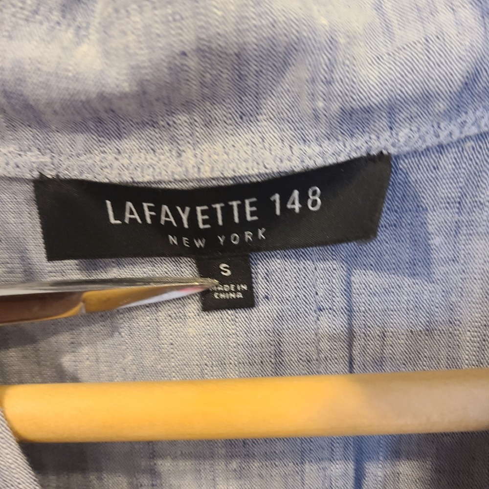 Lafayette 148 Blue Linen Popover Top‎ Small Oversized Loose Dolman Short Sleeves - Picture 5 of 8